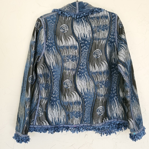 Vintage 90s Rare Stunning Upholstery Sequin Fringe Patterned Jacket - Picture 7 of 10